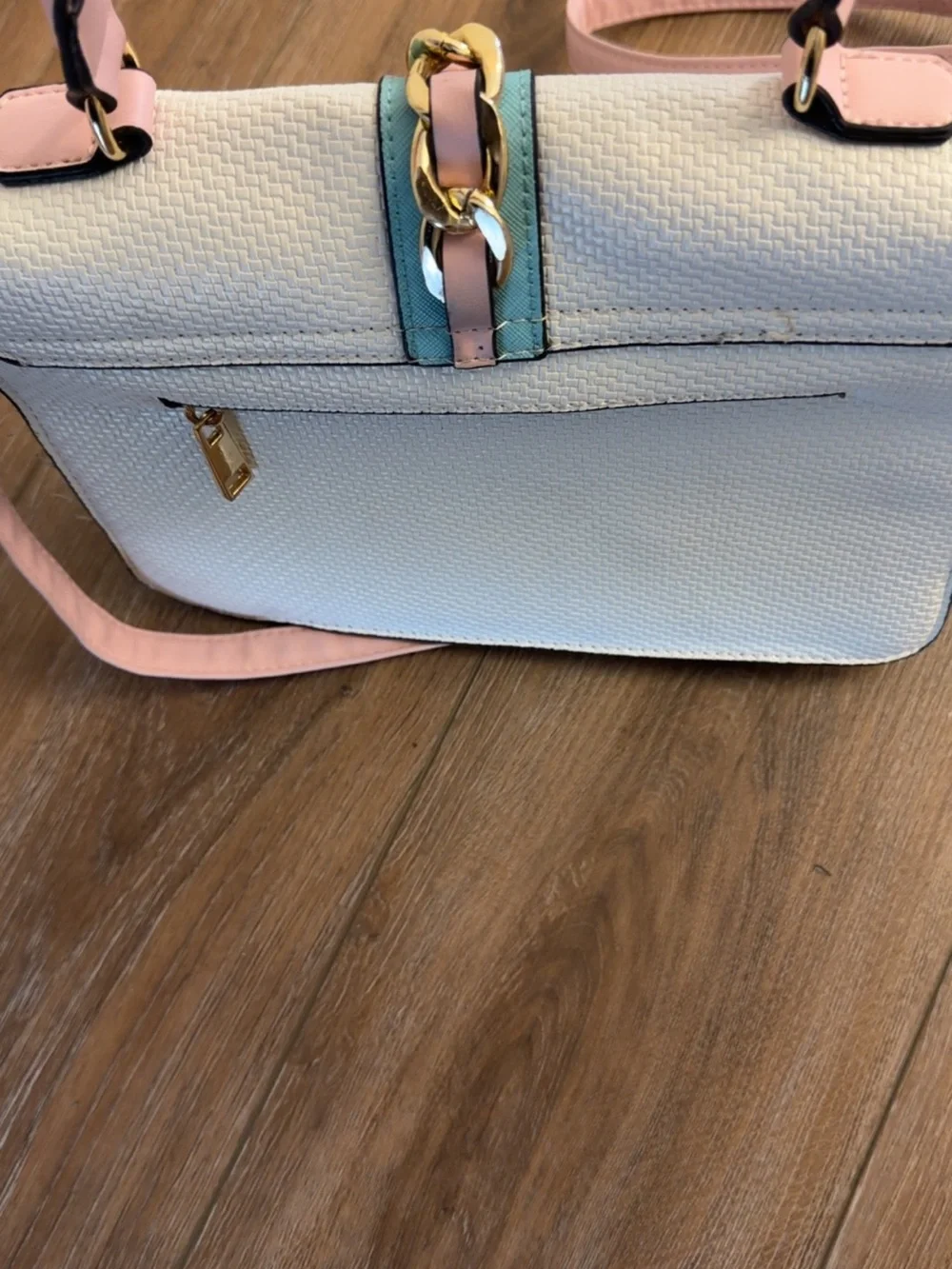ALDO Cream, Pink & Mint Chain-Trim Top Handle Satchel
